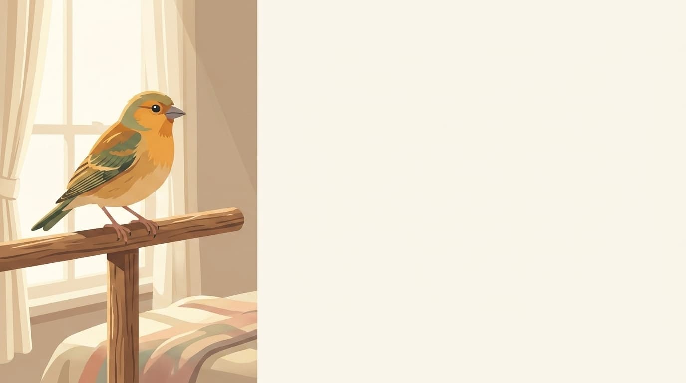 Symbolische Illustration: ein gesunder Ziervogel sitzt ruhig auf einem Ast in weichem Licht. Keine fachliche Aussage.