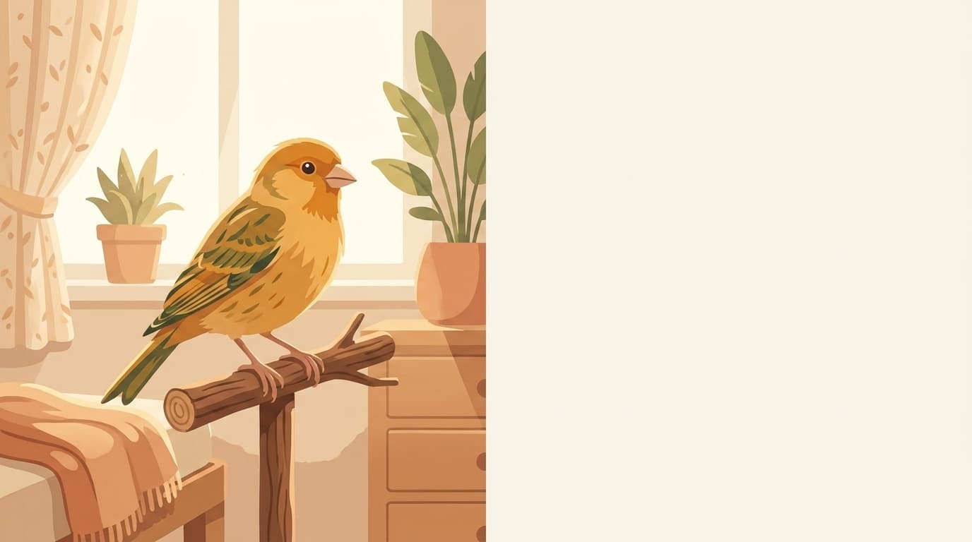 Symbolische Illustration: ein gesunder Ziervogel sitzt ruhig auf einem Ast in weichem Licht. Keine fachliche Aussage.