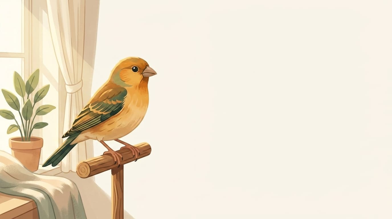 Symbolische Illustration: ein gesunder Ziervogel sitzt ruhig auf einem Ast in weichem Licht. Keine fachliche Aussage.