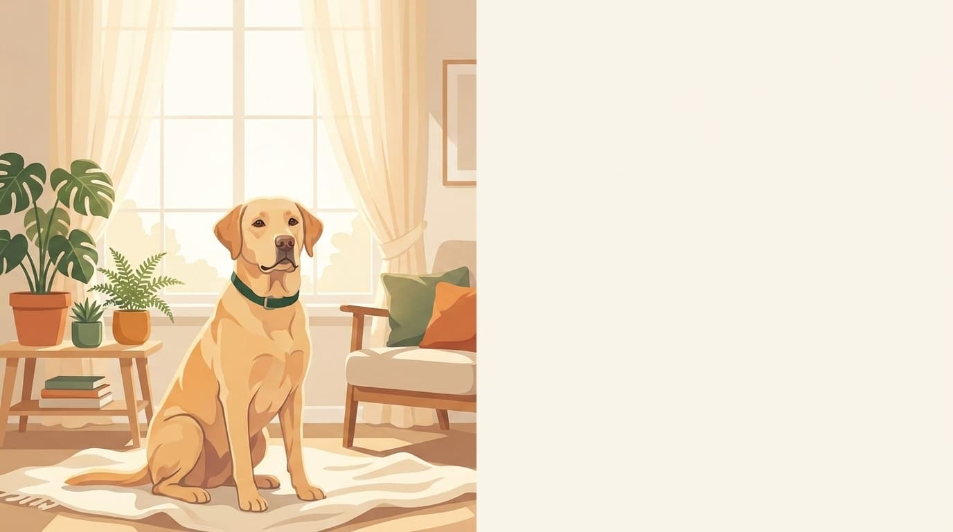Symbolische Illustration: ein gesunder Hund sitzt ruhig und aufmerksam in weichem Licht. Keine fachliche Aussage.