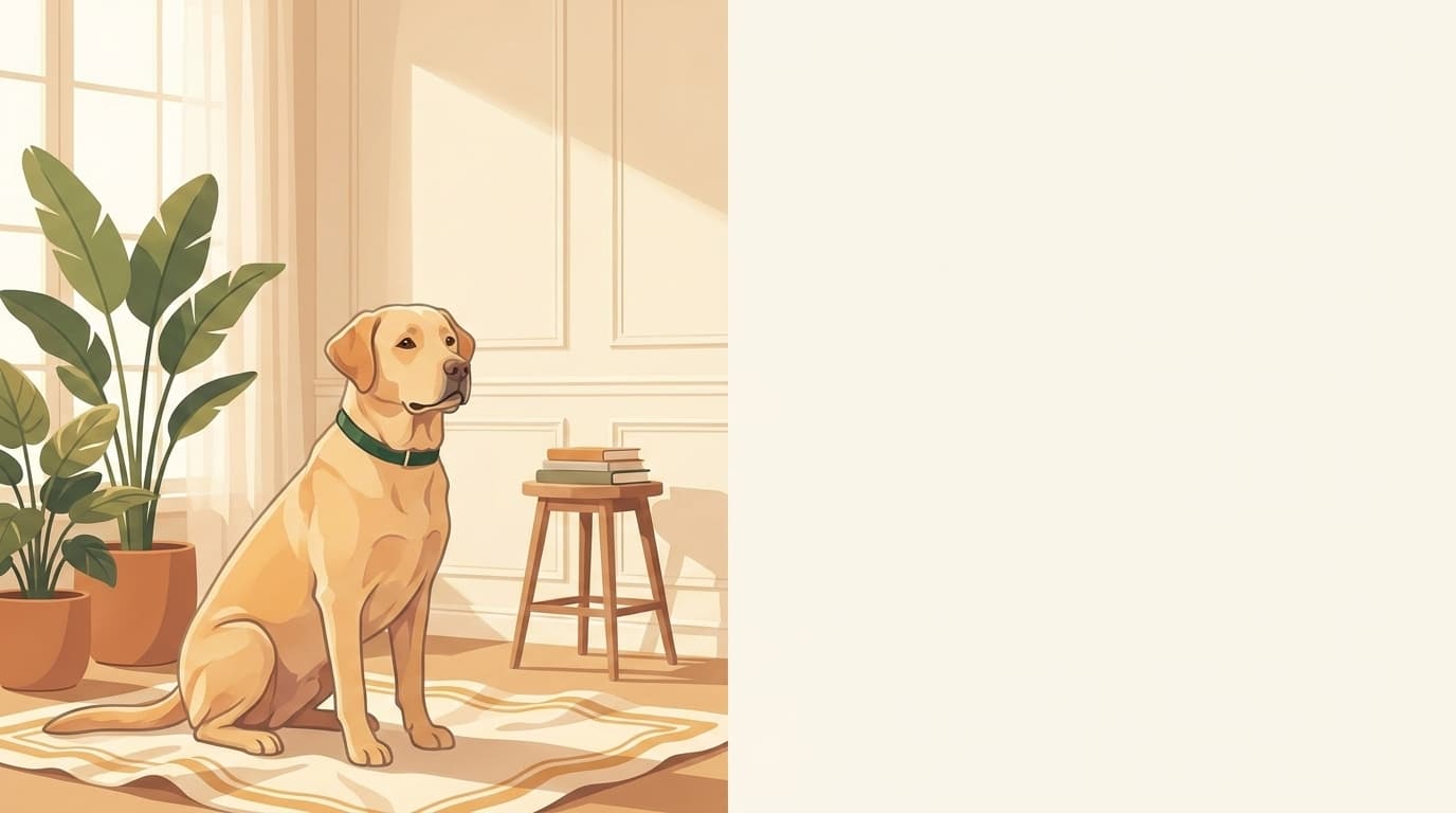 Symbolische Illustration: ein gesunder Hund sitzt ruhig und aufmerksam in weichem Licht. Keine fachliche Aussage.