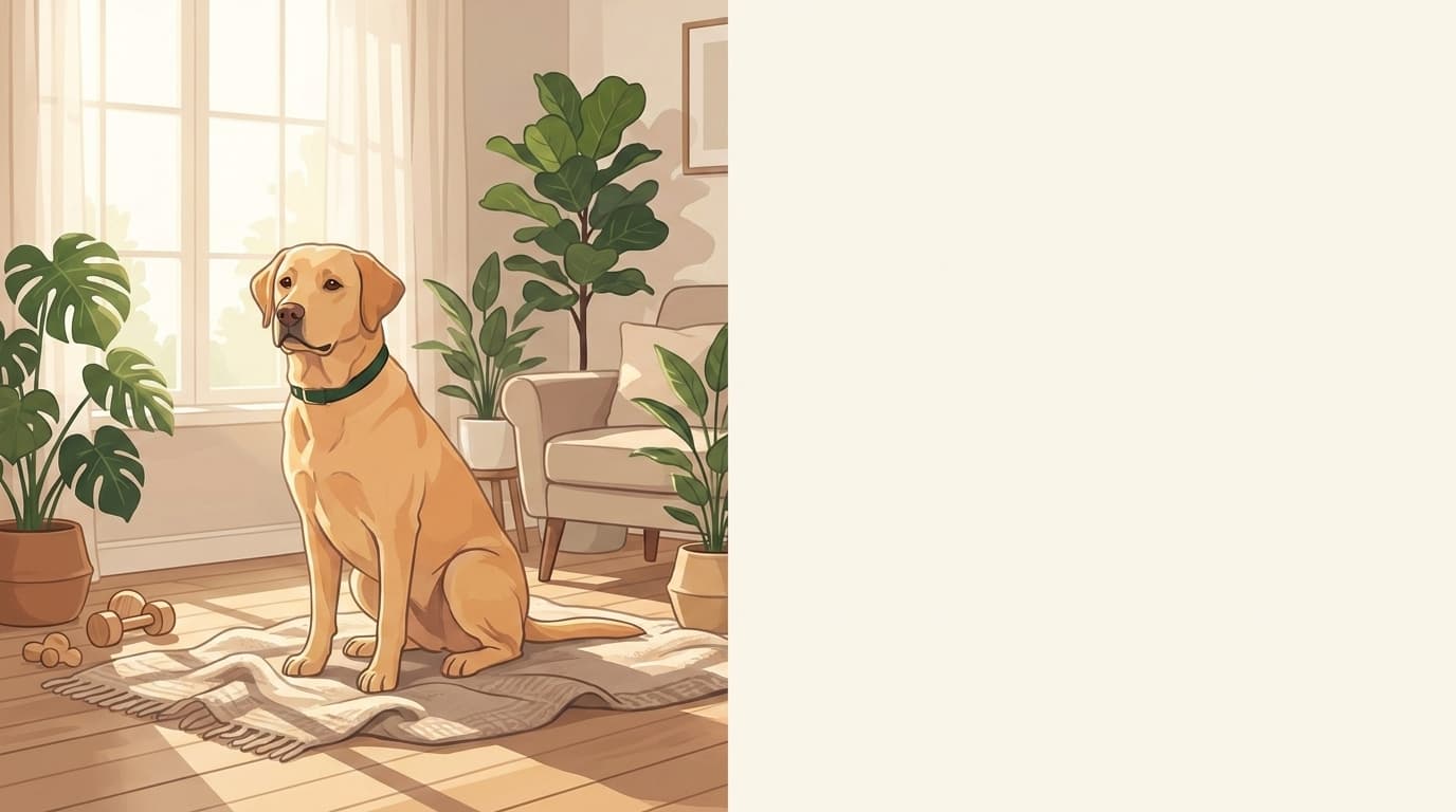 Symbolische Illustration: ein gesunder Hund sitzt ruhig und aufmerksam in weichem Licht. Keine fachliche Aussage.