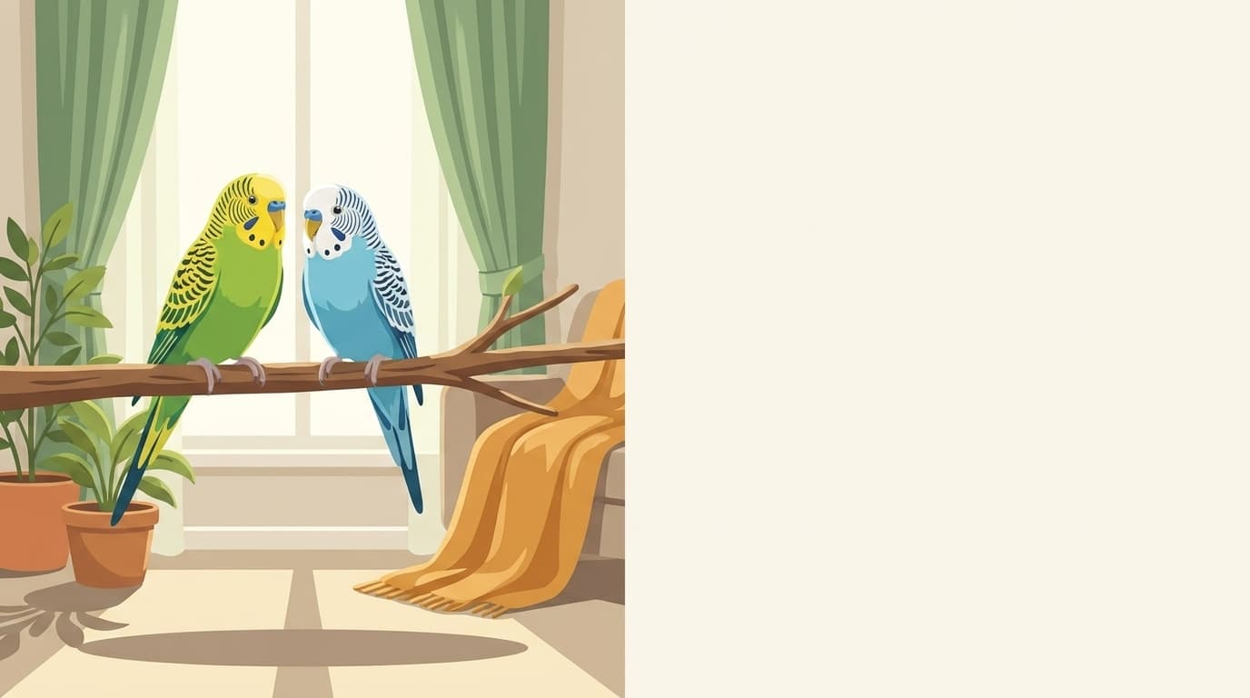 Symbolische Illustration: zwei gesunde Wellensittiche sitzen ruhig zusammen auf einem Ast. Keine fachliche Aussage.