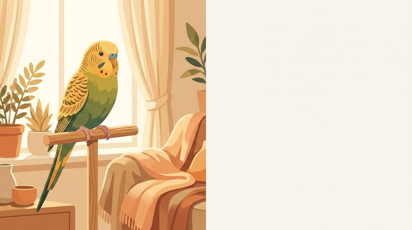 Symbolische Illustration: ein gesunder Wellensittich sitzt ruhig auf einem Ast in weichem Licht. Keine fachliche Aussage.