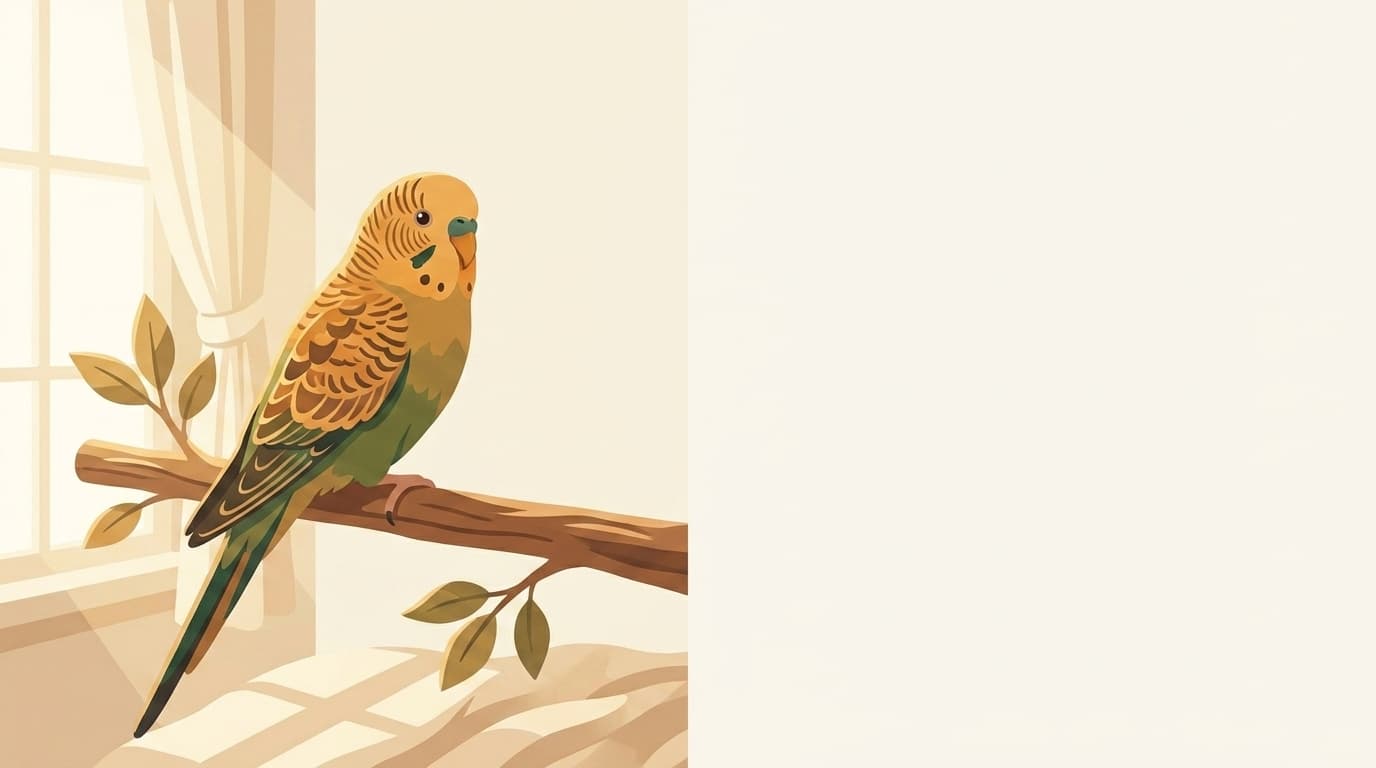 Symbolische Illustration: ein gesunder Wellensittich sitzt ruhig auf einem Ast in weichem Licht. Keine fachliche Aussage.