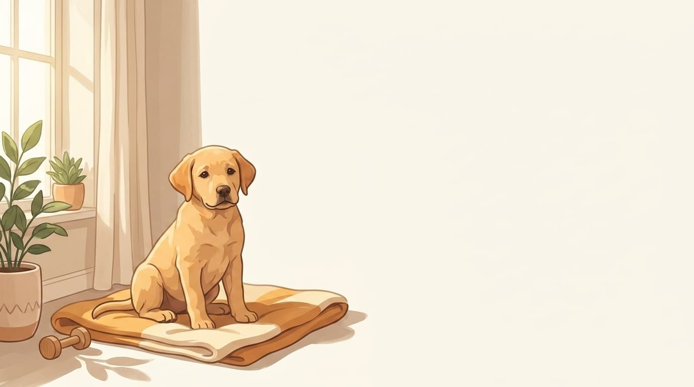 Symbolische Illustration: ein gesunder Hundewelpe ruht ruhig in weichem, warmem Licht. Keine fachliche Aussage.