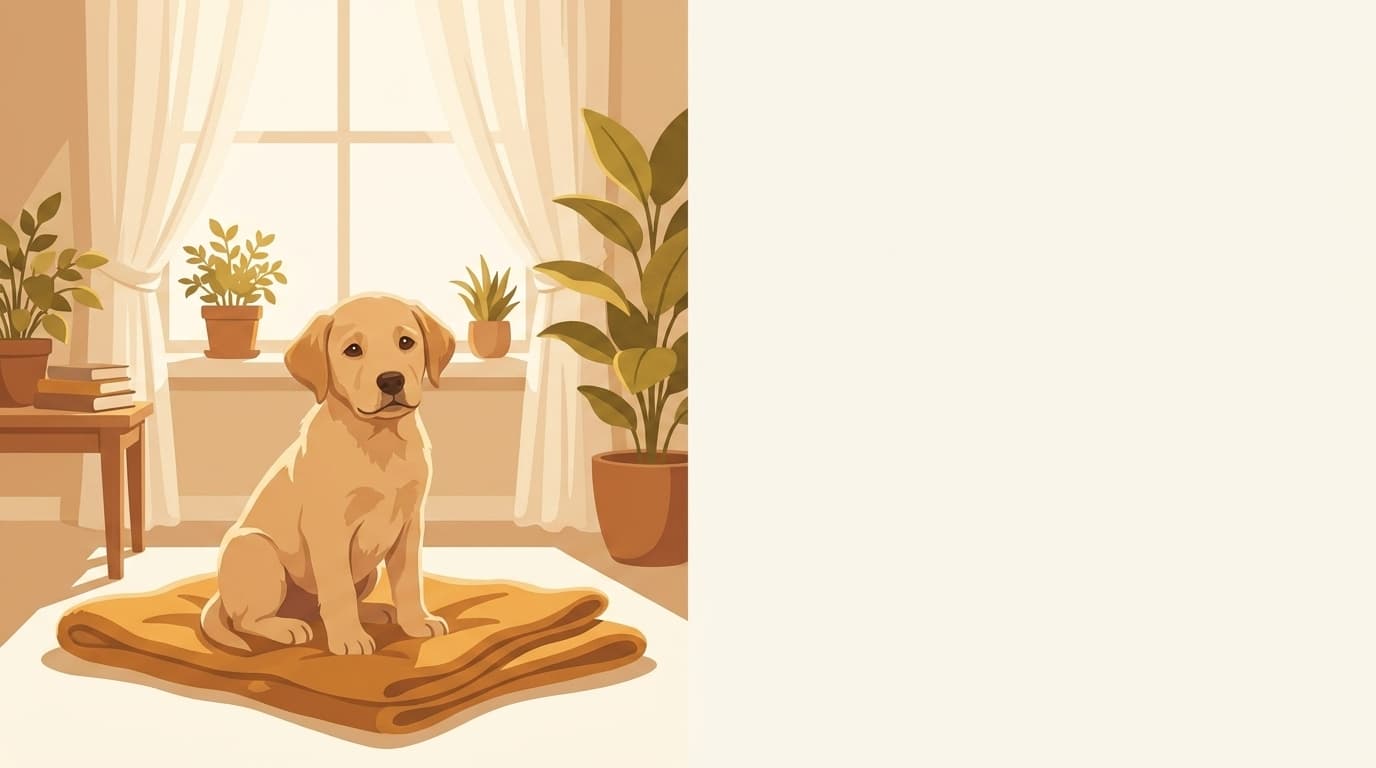 Symbolische Illustration: ein gesunder Hundewelpe ruht ruhig in weichem, warmem Licht. Keine fachliche Aussage.
