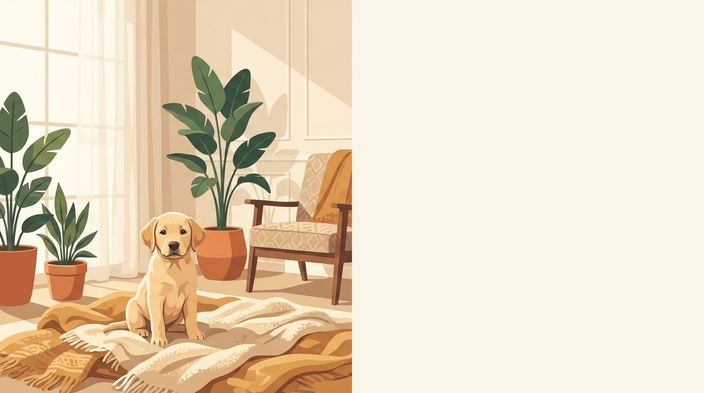 Symbolische Illustration: ein gesunder Hundewelpe ruht ruhig in weichem, warmem Licht. Keine fachliche Aussage.