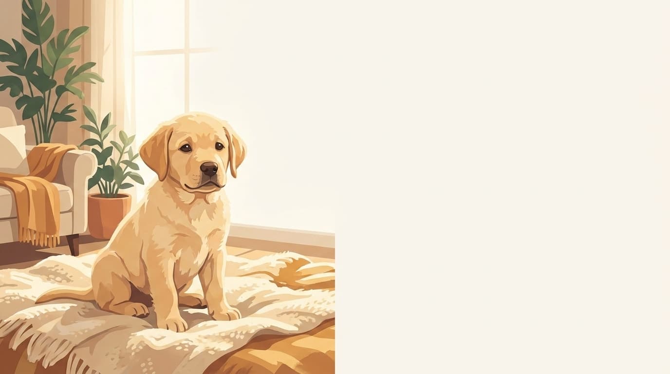 Symbolische Illustration: ein gesunder Hundewelpe ruht ruhig in weichem, warmem Licht. Keine fachliche Aussage.