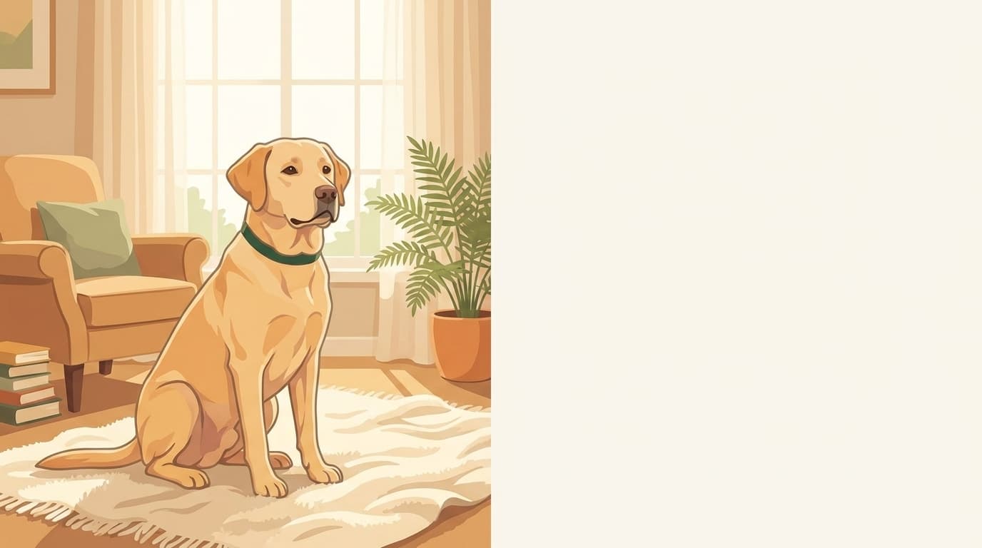 Symbolische Illustration: ein gesunder Hund sitzt ruhig und aufmerksam in weichem Licht. Keine fachliche Aussage.