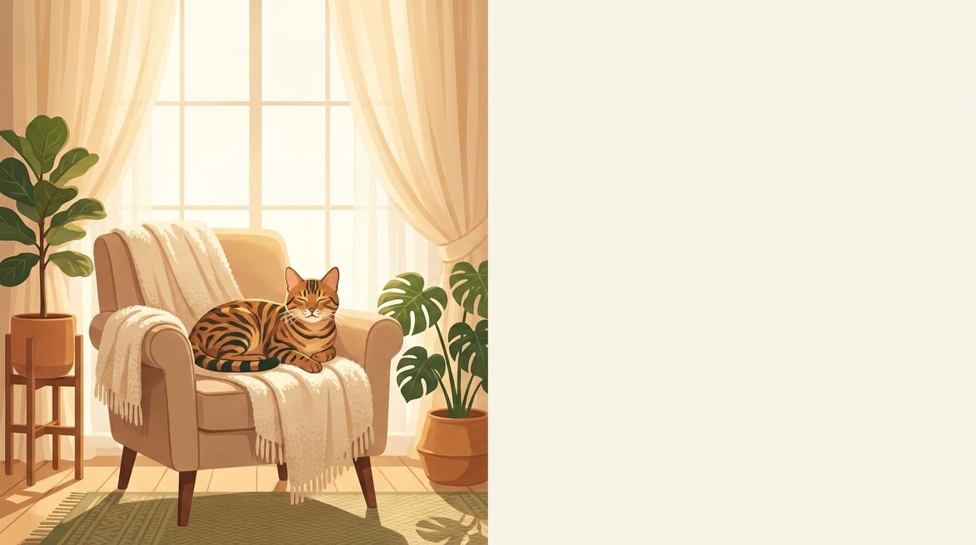 Symbolische Illustration: eine gesunde Katze ruht ruhig und entspannt in weichem Licht. Keine fachliche Aussage.