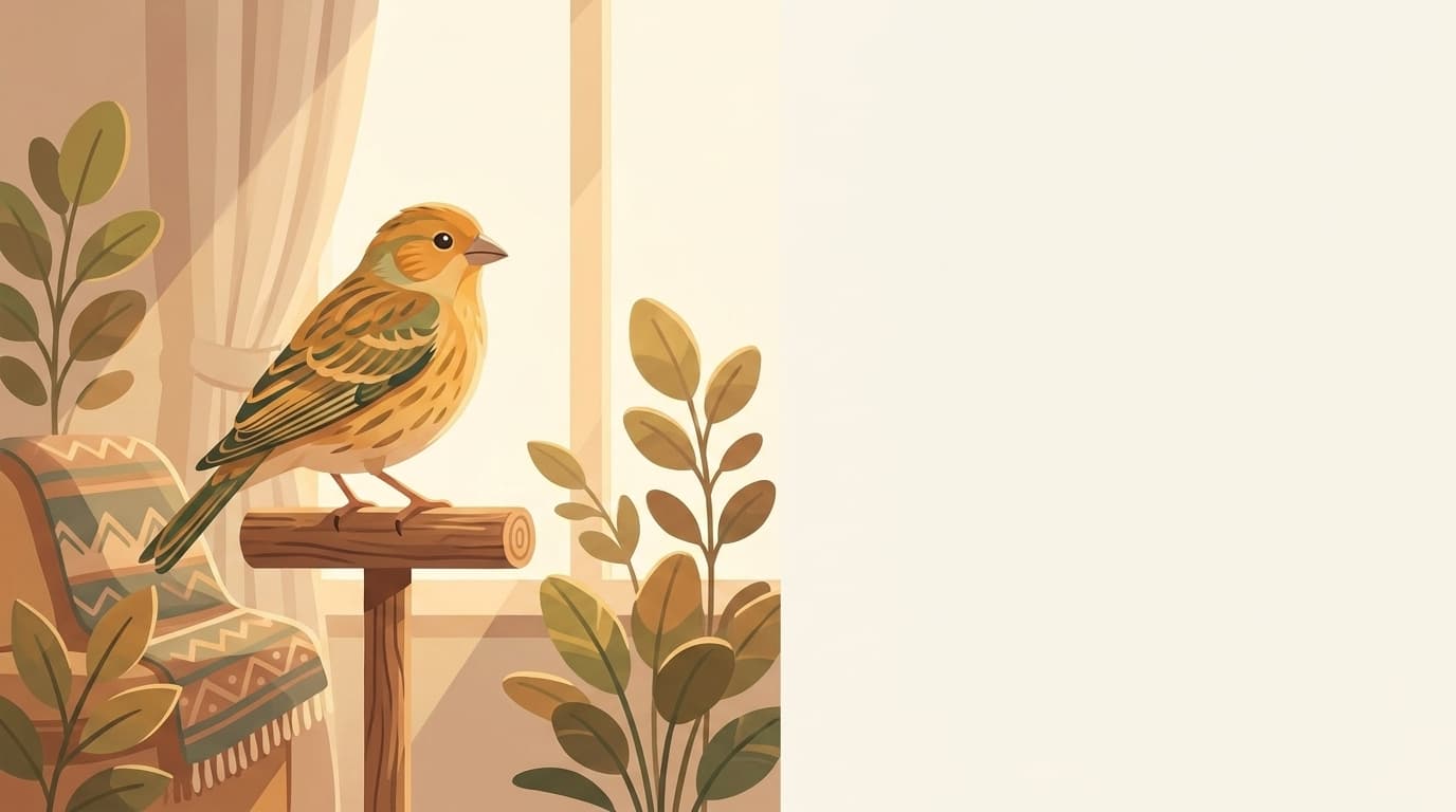 Symbolische Illustration: ein gesunder Ziervogel sitzt ruhig auf einem Ast in weichem Licht. Keine fachliche Aussage.